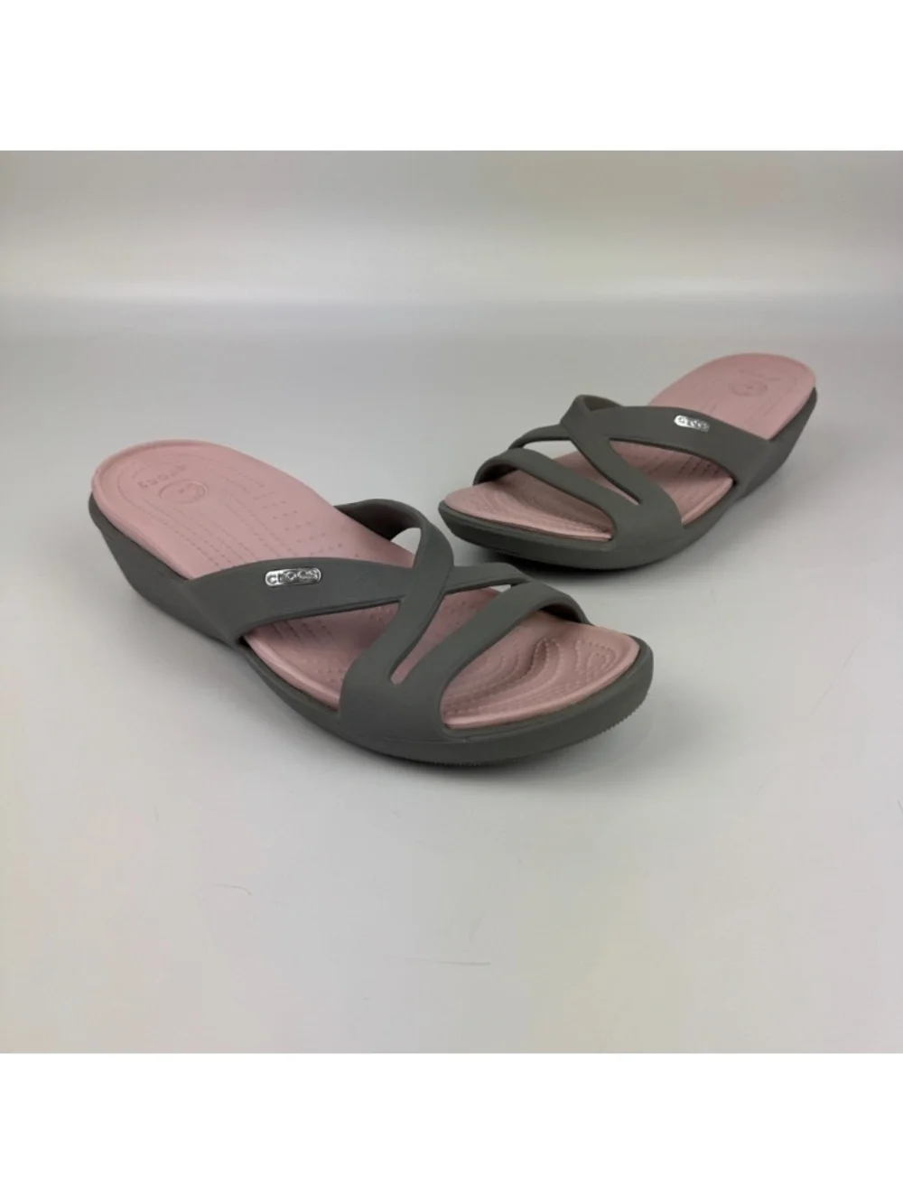 Crocs Womens Size 11 Patricia II Wedge Slip On Sandals Pink Gray